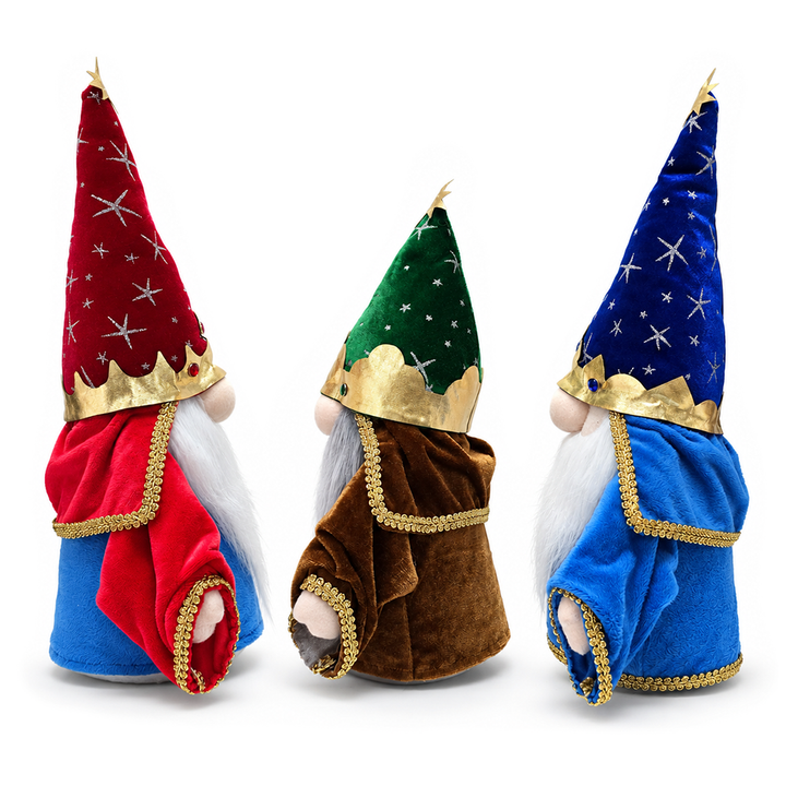 Christmas Magical Wizard Plush Gnome Set of 3, Whimsical 16" Holiday Decor with Stars and Crowns
