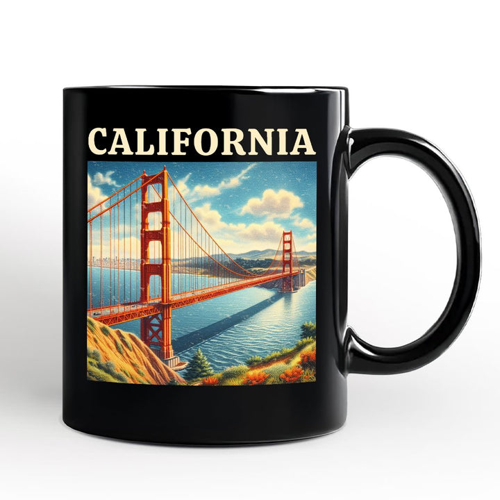Classic California State Golden Gate Bridge Personalized Mug, San Francisco Bay Gift and Coastal Landmark Souvenir with Custom Name Personalized Ceramic Mug OrnamentallyYou Black Non-Custom 
