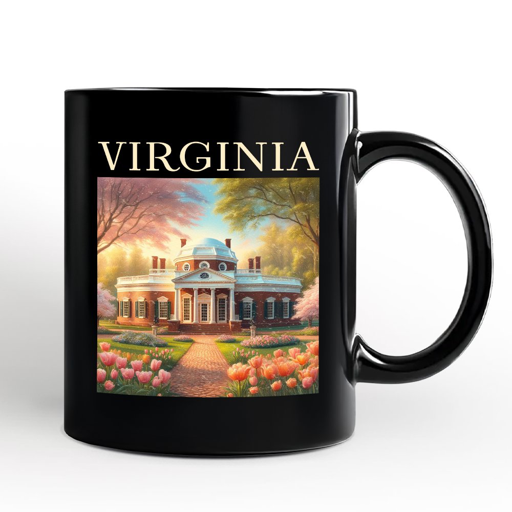 Classic Virginia State Jefferson’s Monticello Personalized Mug, Southern Charm Gift and American History Keepsake with Custom Name Personalized Ceramic Mug OrnamentallyYou Black Non-Custom 