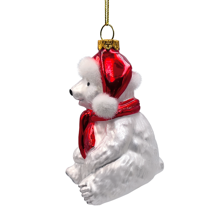 (Pre-Order) Classic White Polar Bear Glass Christmas Ornament