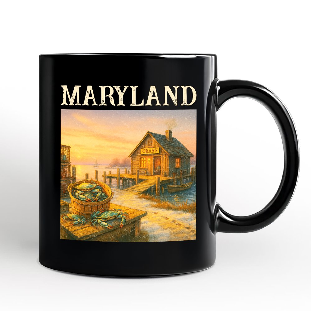 Coastal Maryland State Crabbing Personalized Mug, Chesapeake Bay Fishing Heritage Gift and Travel Souvenir with Custom Name Personalized Ceramic Mug OrnamentallyYou Black Non-Custom 