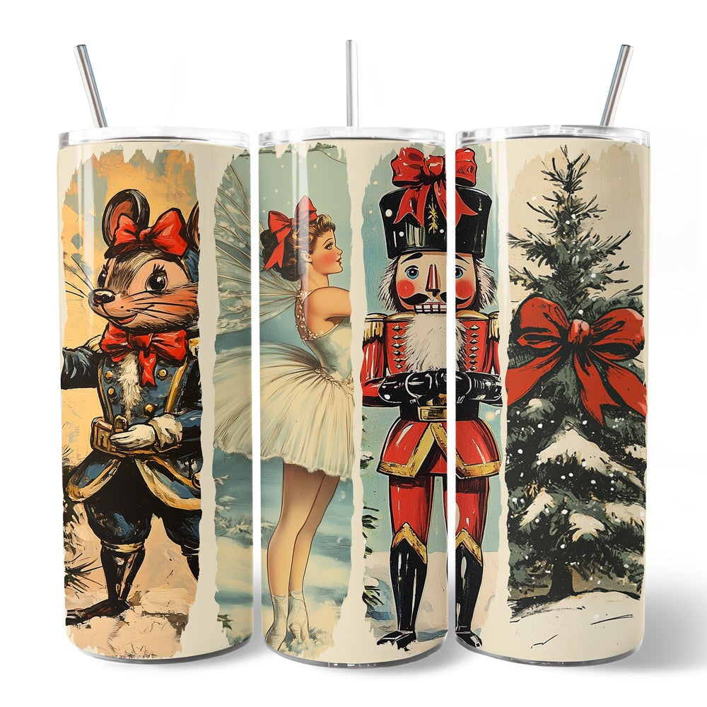 Coquette Ballet and Nutcracker 20oz Personalized Tumbler With Lid and Stainless Steel Straw, Christmas Bow and Mouse Vintage Gift Cup Tumbler OrnamentallyYou 