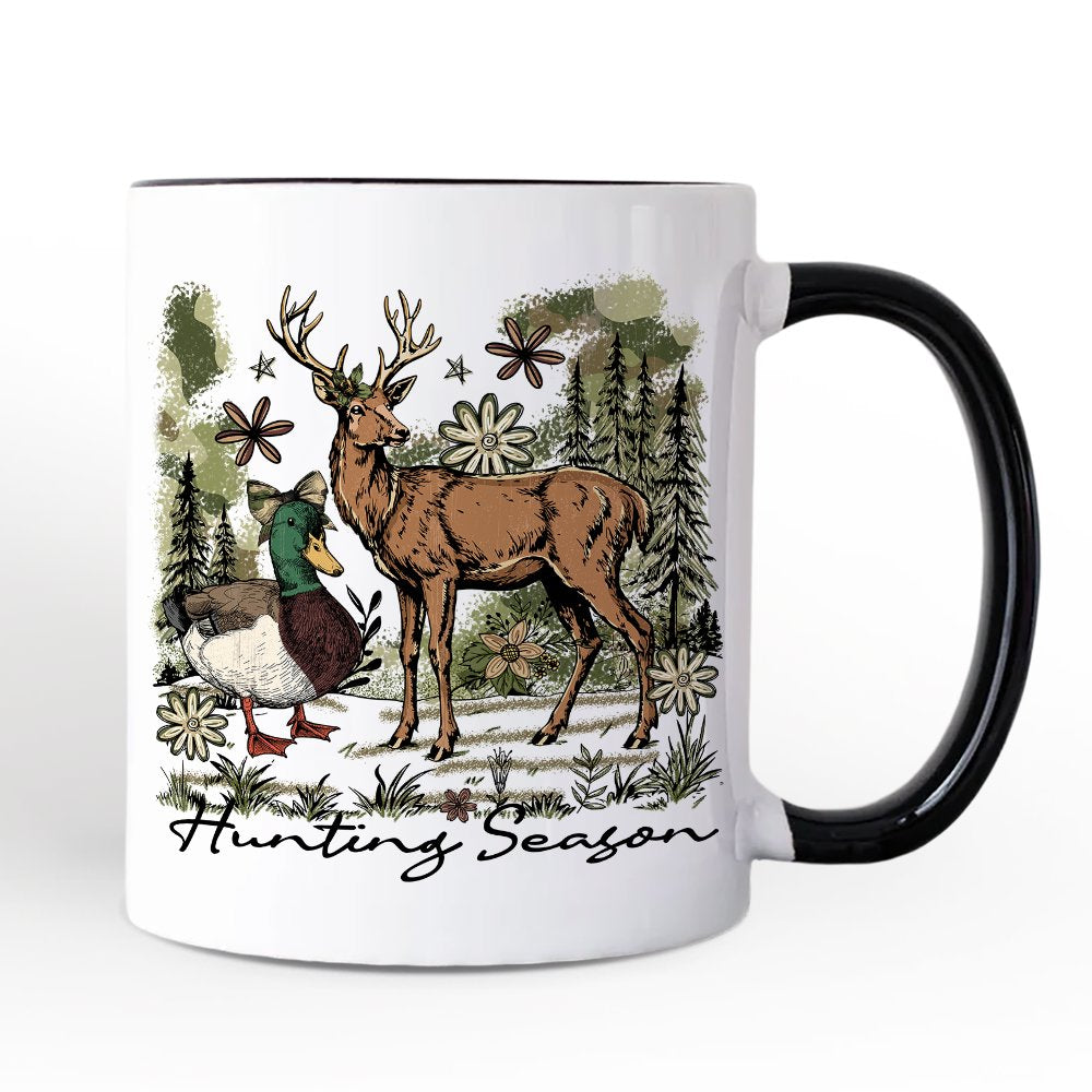 Coquette Hunting Season Personalized Mug, Rustic Wildlife Hunter Gift with Custom Name Personalized Ceramic Mug OrnamentallyYou White - Black Non-Custom 