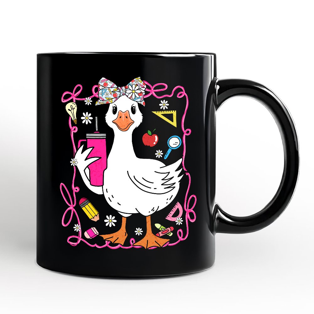 Coquette Teacher Goose Personalized Mug, Funny Gift with Custom Name Personalized Ceramic Mug OrnamentallyYou Black Non-Custom 