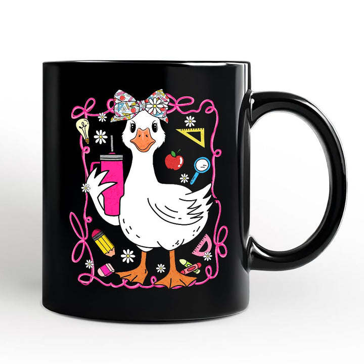 Coquette Teacher Goose Personalized Mug, Funny Gift with Custom Name Personalized Ceramic Mug OrnamentallyYou Black Non-Custom 