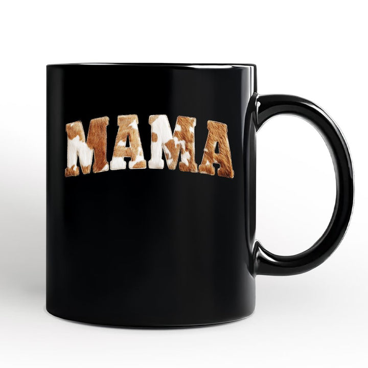 Cow Print Mama Western Personalized Mug, Faux Cowhide Mom Gift with Custom Name Personalized Ceramic Mug OrnamentallyYou Black Non-Custom 