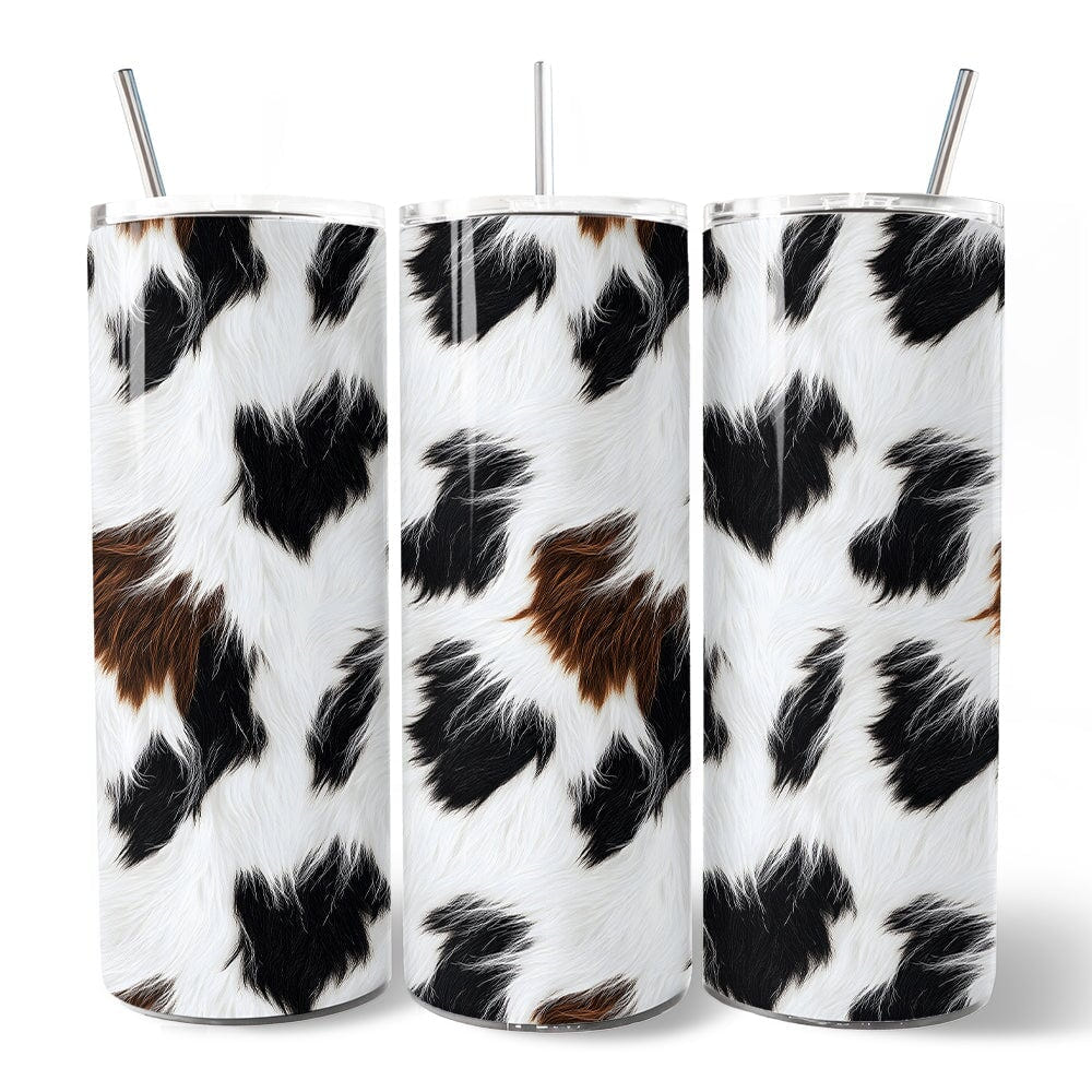 Cowhide Fur Pattern 20oz Personalized Tumbler With Lid and Stainless Steel Straw, Rustic Farmhouse Gift Cup Tumbler OrnamentallyYou 