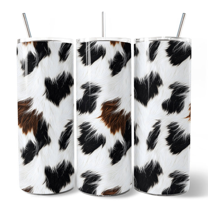 Cowhide Fur Pattern 20oz Personalized Tumbler With Lid and Stainless Steel Straw, Rustic Farmhouse Gift Cup