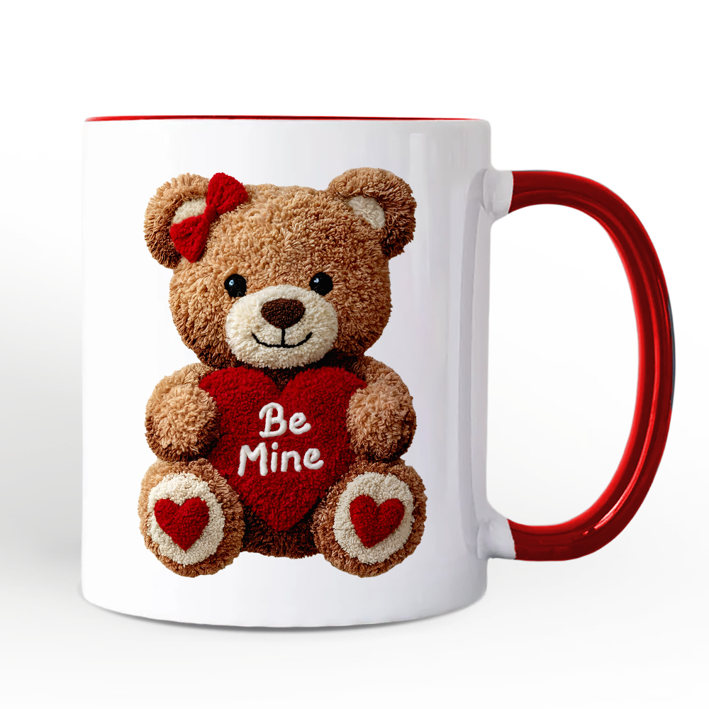 Cute Bear Toy Be Mine Valentine Personalized Mug, Love Coquette Gift with Custom Name