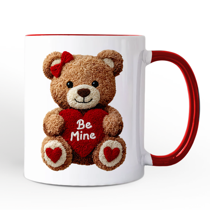 Cute Bear Toy Be Mine Valentine Personalized Mug, Love Coquette Gift with Custom Name