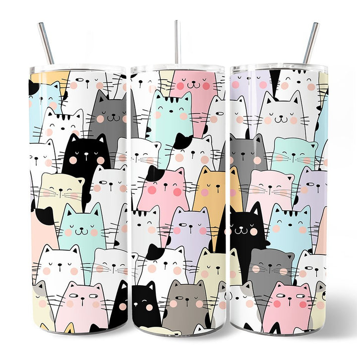 Cute Cats 20oz Personalized Tumbler With Lid and Stainless Steel Straw, Cozy Cat Owner Travel Mug Gift Tumbler OrnamentallyYou 