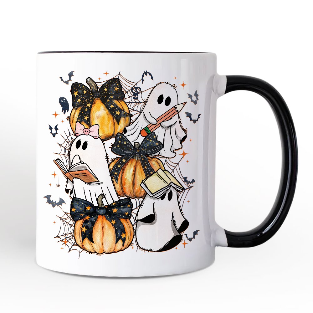Cute Ghost Teacher Halloween Personalized Mug, Retro Boo Spooky School Gift with Custom Name Personalized Ceramic Mug OrnamentallyYou White - Black Non-Custom 
