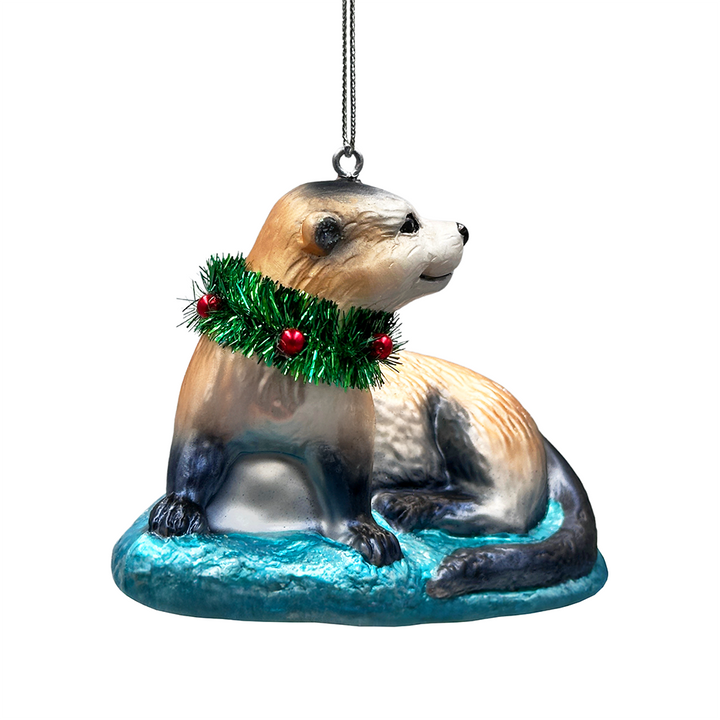 (Pre-Order) Cute Otter Glass Christmas Ornament, Exotic Animal Tree Decoration