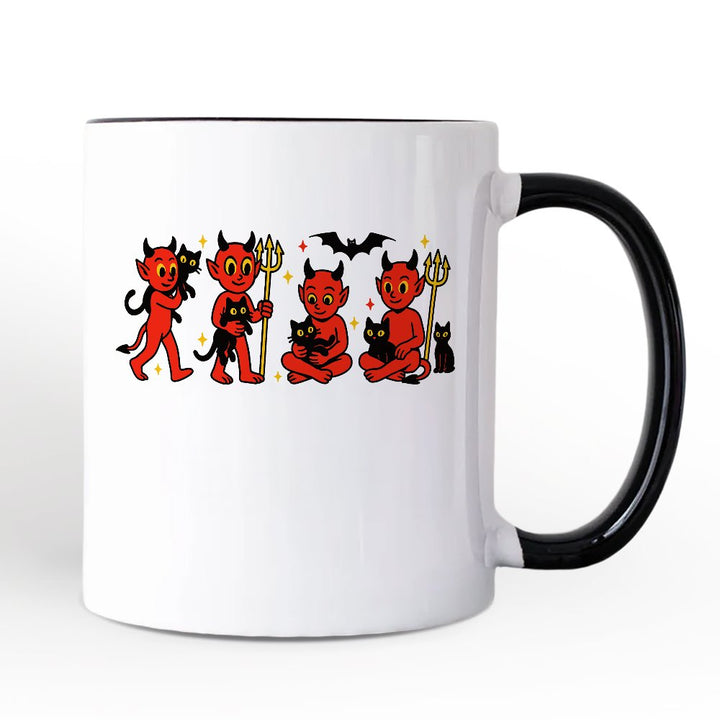 Cute Red Devils and Cats Personalized Mug, Vintage Halloween Gift with Custom Name Personalized Ceramic Mug OrnamentallyYou White - Black Non-Custom 