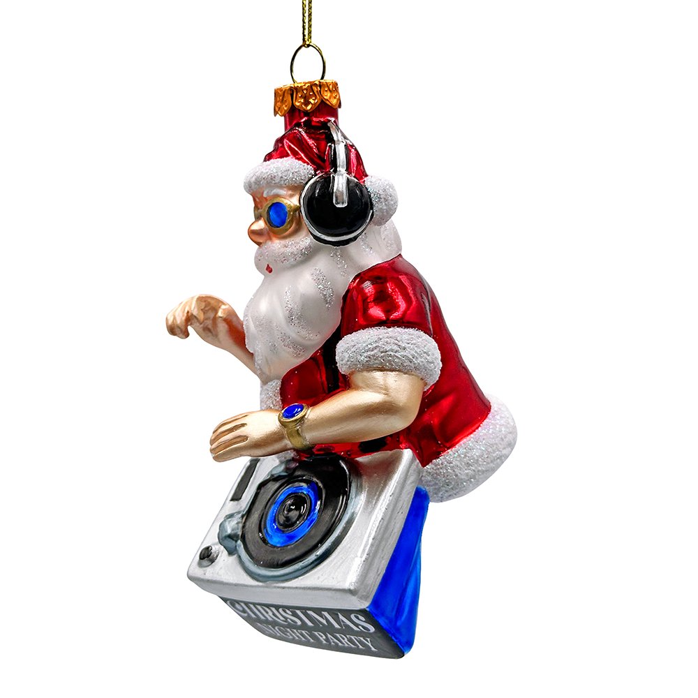 (Pre-Order) DJ Santa Spinning Christmas Party Glass Ornament, Headphones and Music Star Hipster Tree Decor Glass Ornament OrnamentallyYou 