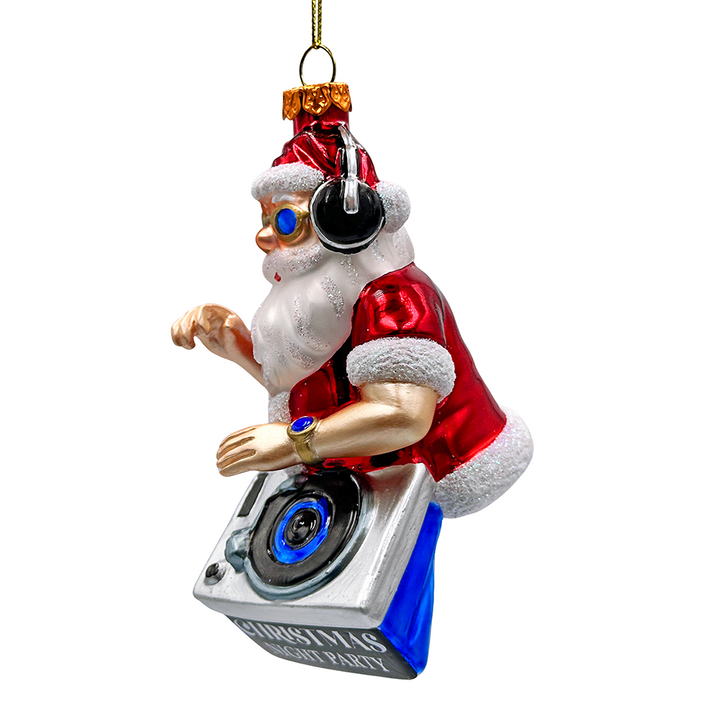 (Pre-Order) DJ Santa Spinning Christmas Party Glass Ornament, Headphones and Music Star Hipster Tree Decor