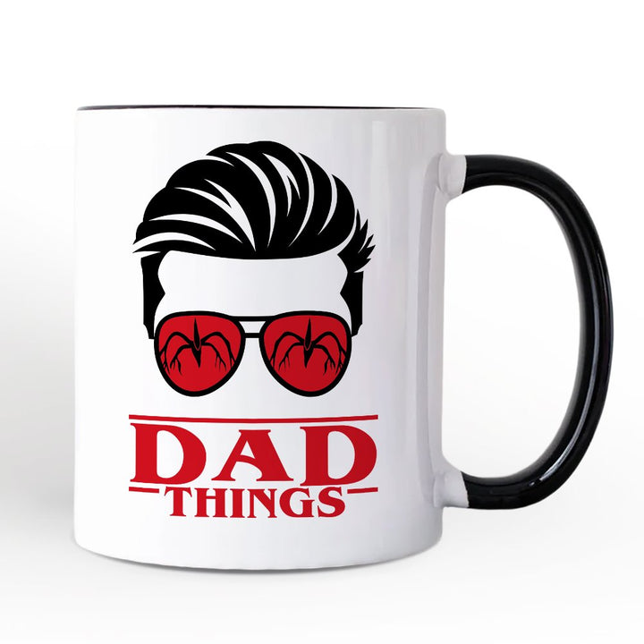 Dad Things Retro Personalized Mug, Red Glasses Family Matching Gift with Custom Name Personalized Ceramic Mug OrnamentallyYou Black Handle Non-Custom 