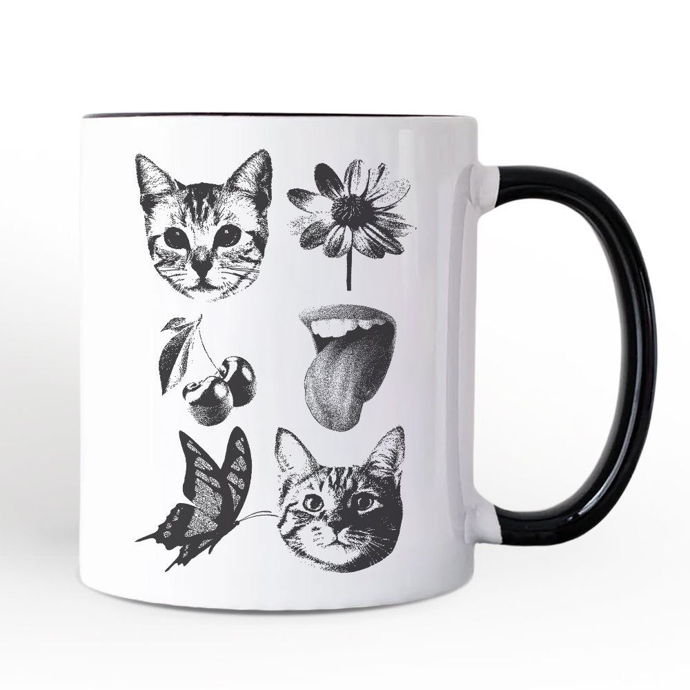 Dangerous Elements Grunge Tattoo Style Personalized Mug, Photocopy Stipple Collage Art Gift with Custom Name Personalized Ceramic Mug OrnamentallyYou White - Black Non-Custom 