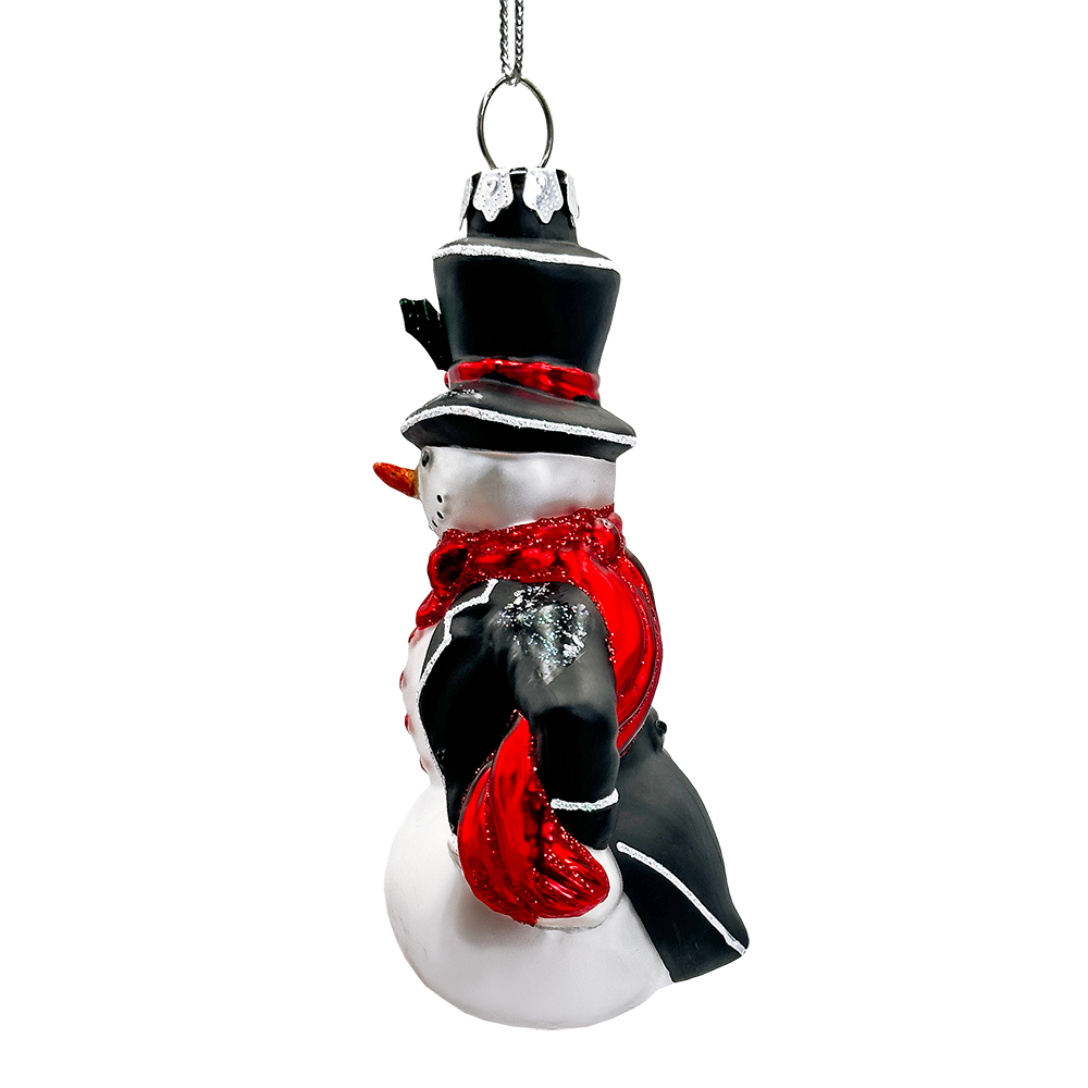 (Pre-Order) Dapper Gentleman Snowman Glass Christmas Ornament, Refined Handblown Holiday Tree Decor