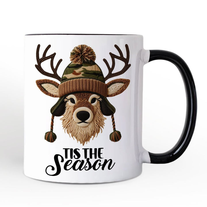 Deer Head Camo Hat Christmas Personalized Mug, Imitation Latch Hook Yarn Cozy Hunting Season Gift with Custom Name Personalized Ceramic Mug OrnamentallyYou White - Black Non-Custom 