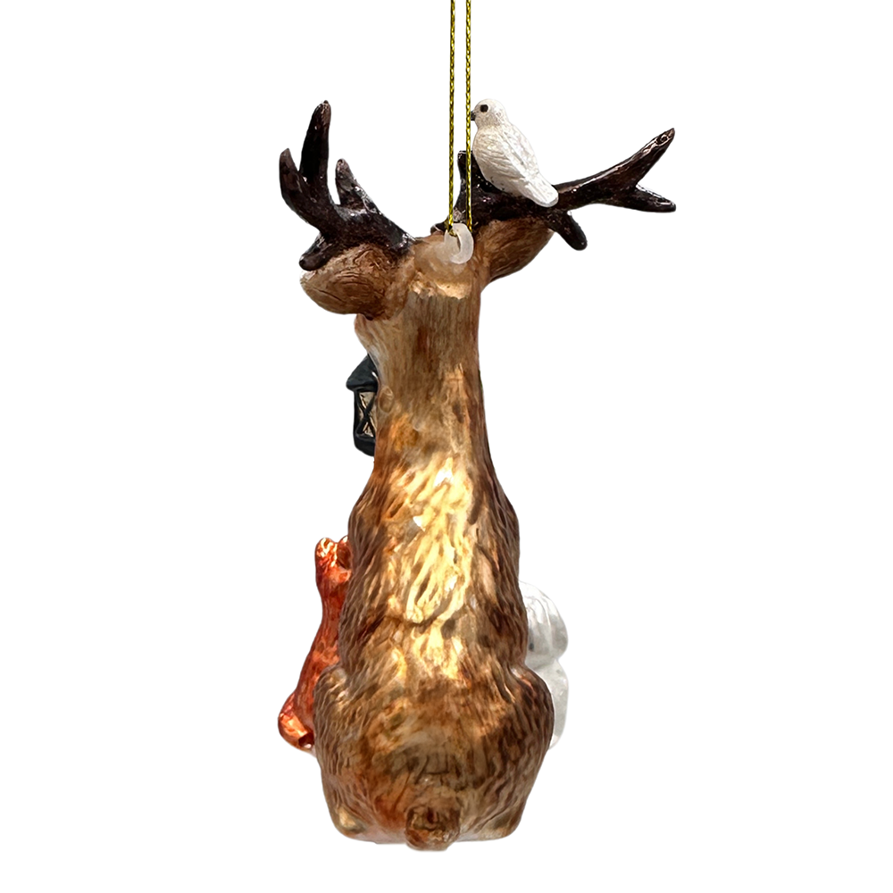 (Pre-Order) Deer with Lantern Glass Christmas Ornament, Woodland Animal Tree Decor