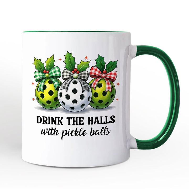 Drink The Halls with Pickle Balls Personalized Mug, Funny Christmas Gift with Custom Name Personalized Ceramic Mug OrnamentallyYou White - Black Non-Custom 