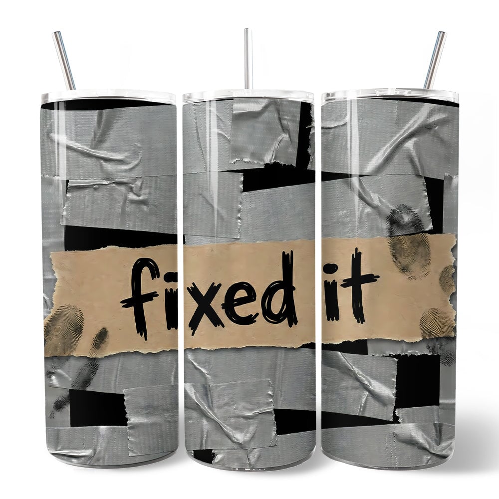 Duct Tape Fixed It 20oz Personalized Tumbler With Lid and Stainless Steel Straw, Funny Handyman Gift Cup Tumbler OrnamentallyYou 