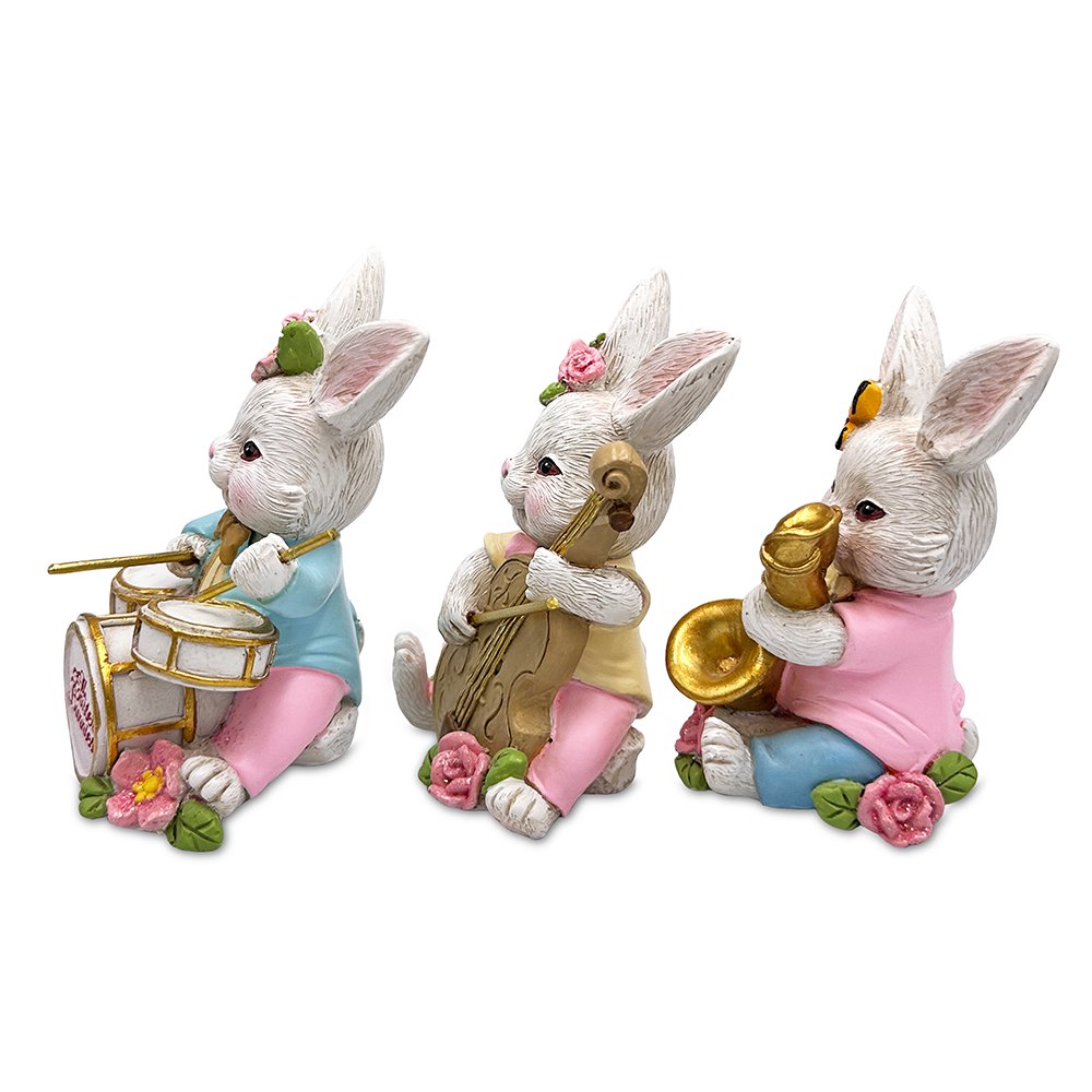 Easter Bunny Band Trio Set of Three Figurines, 3.5" Rabbit Statue Resin Statues OrnamentallyYou 
