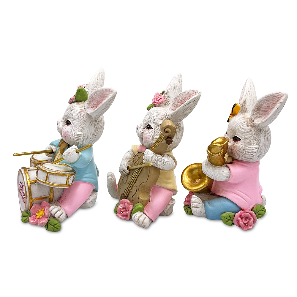 (Pre-Order) Easter Bunny Band Trio Set of Three Figurines, 3.5" Rabbit Statue