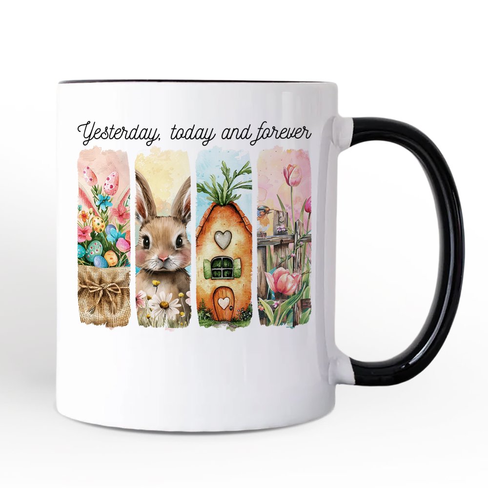 Easter Bunny Floral Brushstroke Personalized Mug, Spring Pastel Coquette Gift with Custom Name Personalized Ceramic Mug OrnamentallyYou Black Handle Non-Custom 