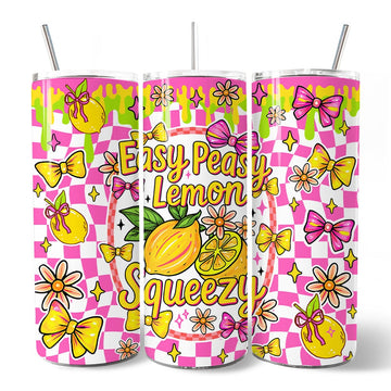 Easy Peasy Lemon Squeezy 20oz Personalized Tumbler With Lid and Stainless Steel Straw, Coquette Summer Fruit Gift Cup Tumbler OrnamentallyYou 