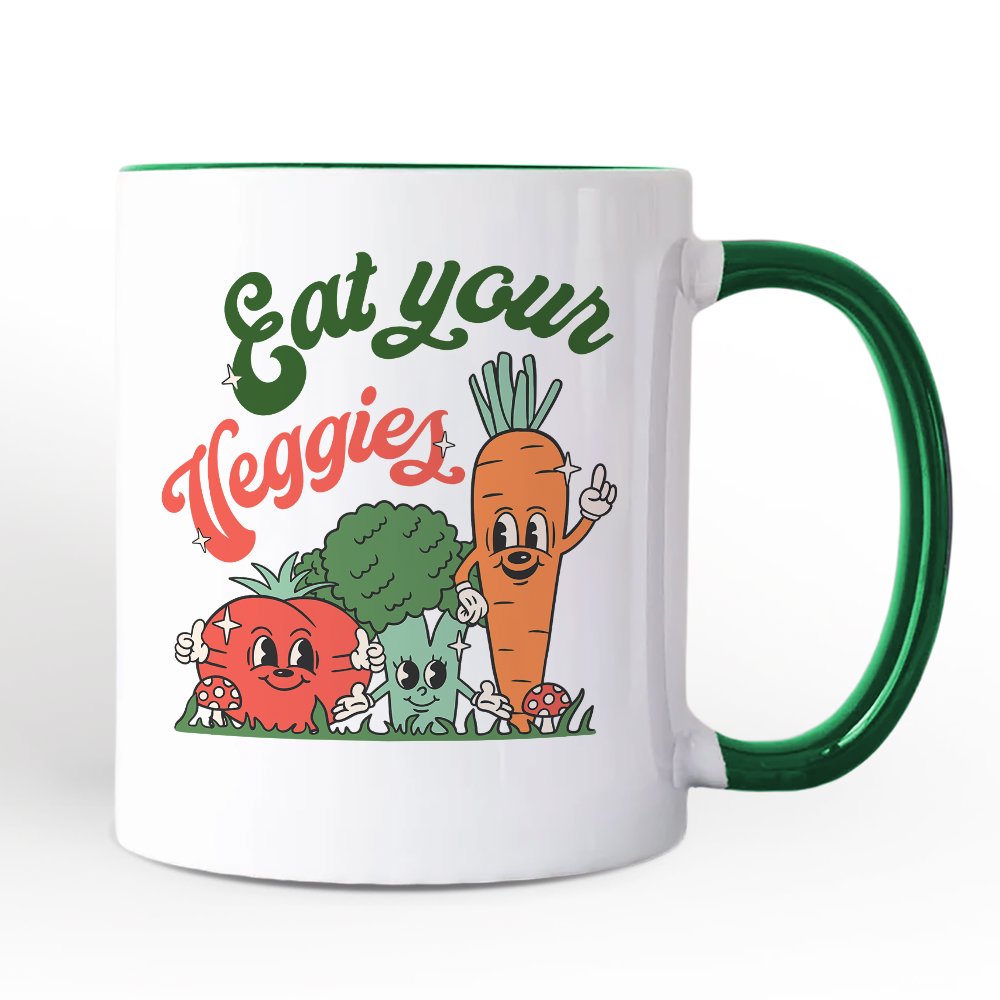 Eat Your Veggies Personalized Mug, Retro Cute Farmers Market Veggie Gift with Custom Name Personalized Ceramic Mug OrnamentallyYou White - Black Non-Custom 