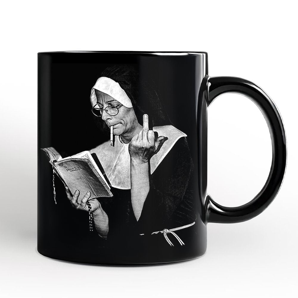 Eccentric Gothic Smoking Nun Personalized Mug, Unique Halloween Gift with Custom Name Personalized Ceramic Mug OrnamentallyYou Black Non-Custom 