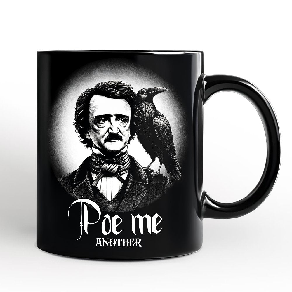 Edgar Allan Poe Spooky Portrait Personalized Mug Horror Villain Theme Halloween Gift with Custom Name Personalized Ceramic Mug OrnamentallyYou Black Non-Custom 