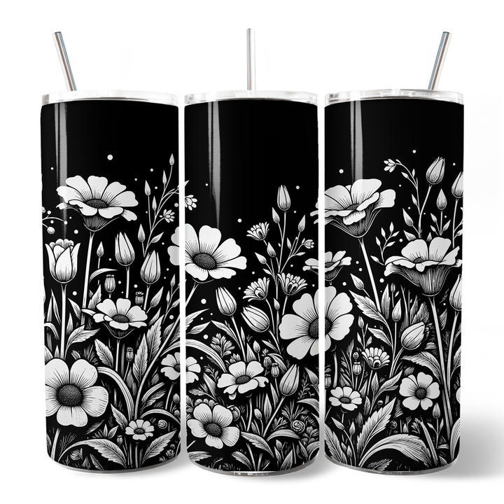 Elegant Wildflower Meadow 20oz Personalized Tumbler With Lid and Stainless Steel Straw, Minimalist Floral Gift Cup