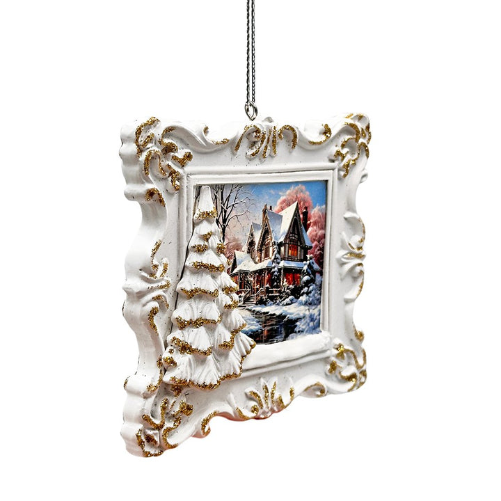 Elegant Winter Cottage Portrait Christmas Ornament, Artistic Painting Tree Decor Resin Ornaments OrnamentallyYou 