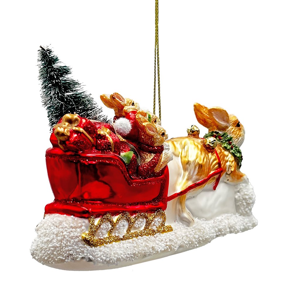 Enchanting Hare and Sleigh Glass Christmas Ornament, Elegant Hand Blown Tree Decor Glass Ornament OrnamentallyYou 