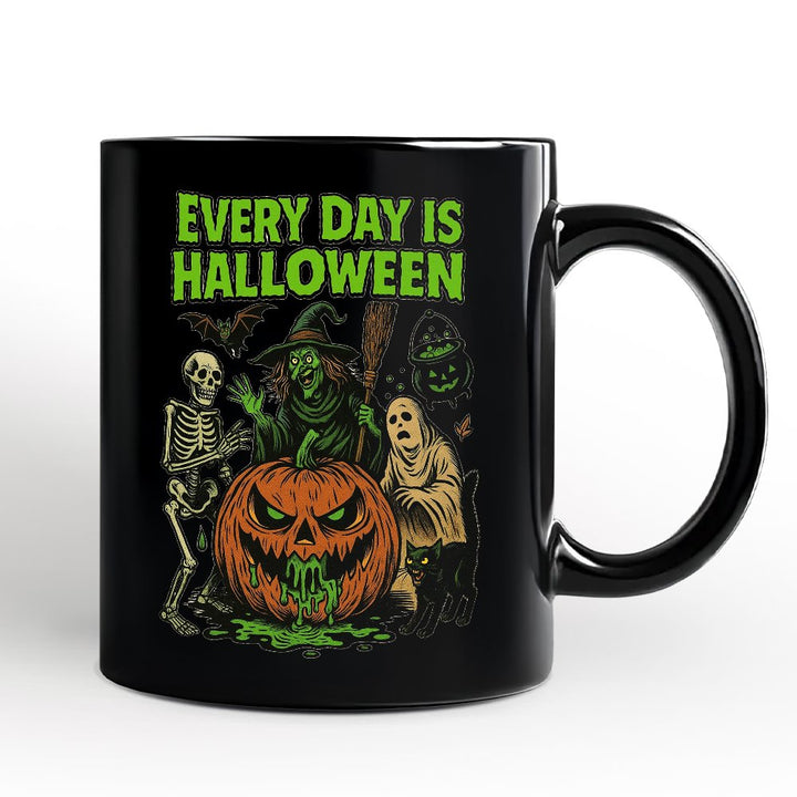 Every Day Is Halloween Personalized Mug, Funny Spooky Season Gift with Custom Name Personalized Ceramic Mug OrnamentallyYou Black Non-Custom 