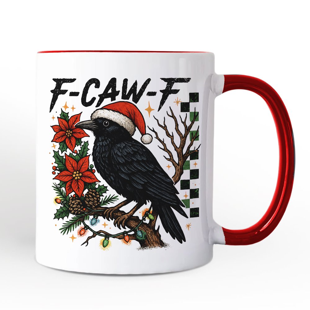 F-CAW-F Christmas Raven Personalized Mug, Holiday Crow Festive Gift with Custom Name Personalized Ceramic Mug OrnamentallyYou White - Red Non-Custom 