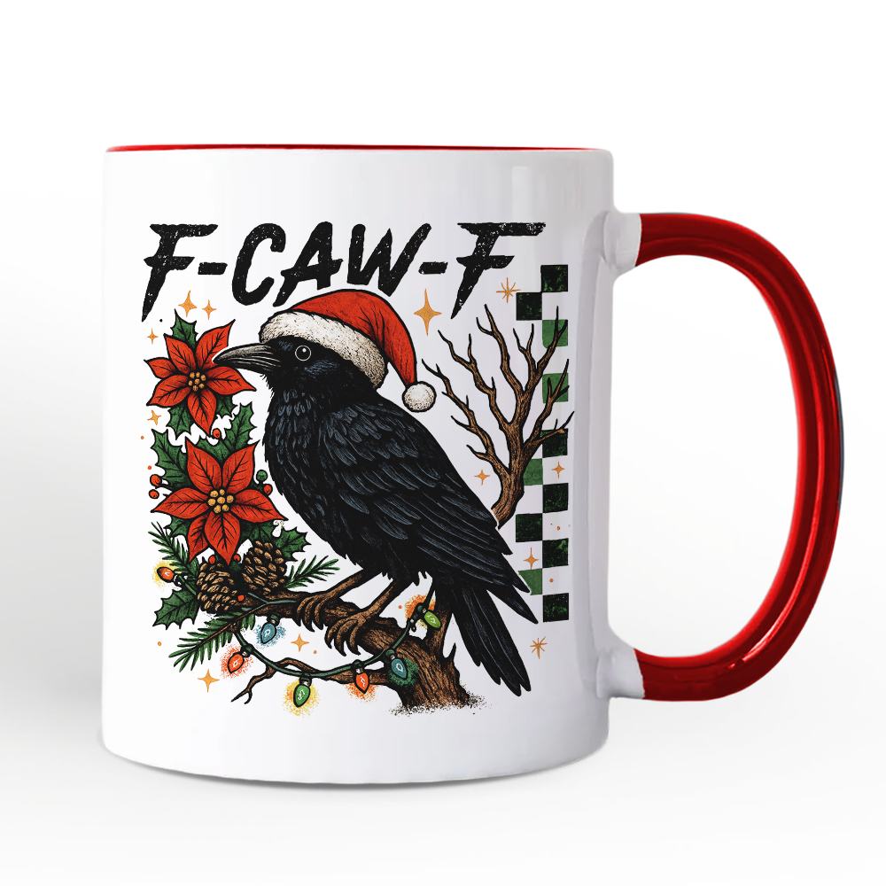 F-CAW-F Christmas Raven Personalized Mug, Holiday Crow Festive Gift with Custom Name