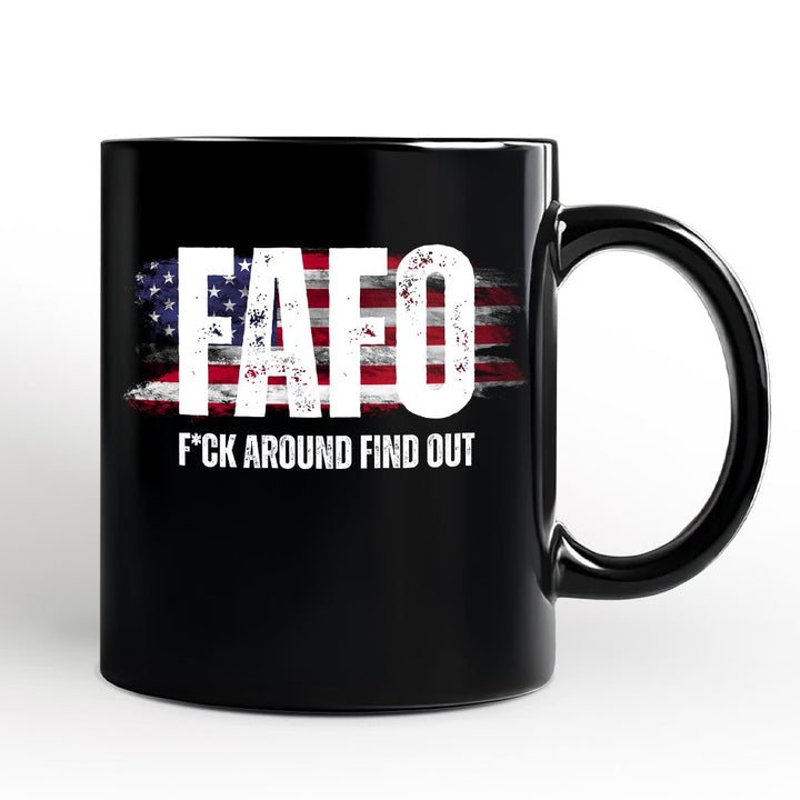 FAFO USA Flag Personalized Mug, F Around Find Out Patriotic Humor Gift with Custom Name Personalized Ceramic Mug OrnamentallyYou Black Non-Custom 