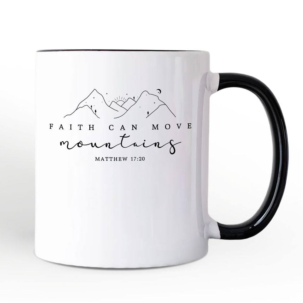 Faith Can Move Mountains Matthew 1720 Christian Personalized Mug, Minimalist Mountain Religious Gift with Custom Name