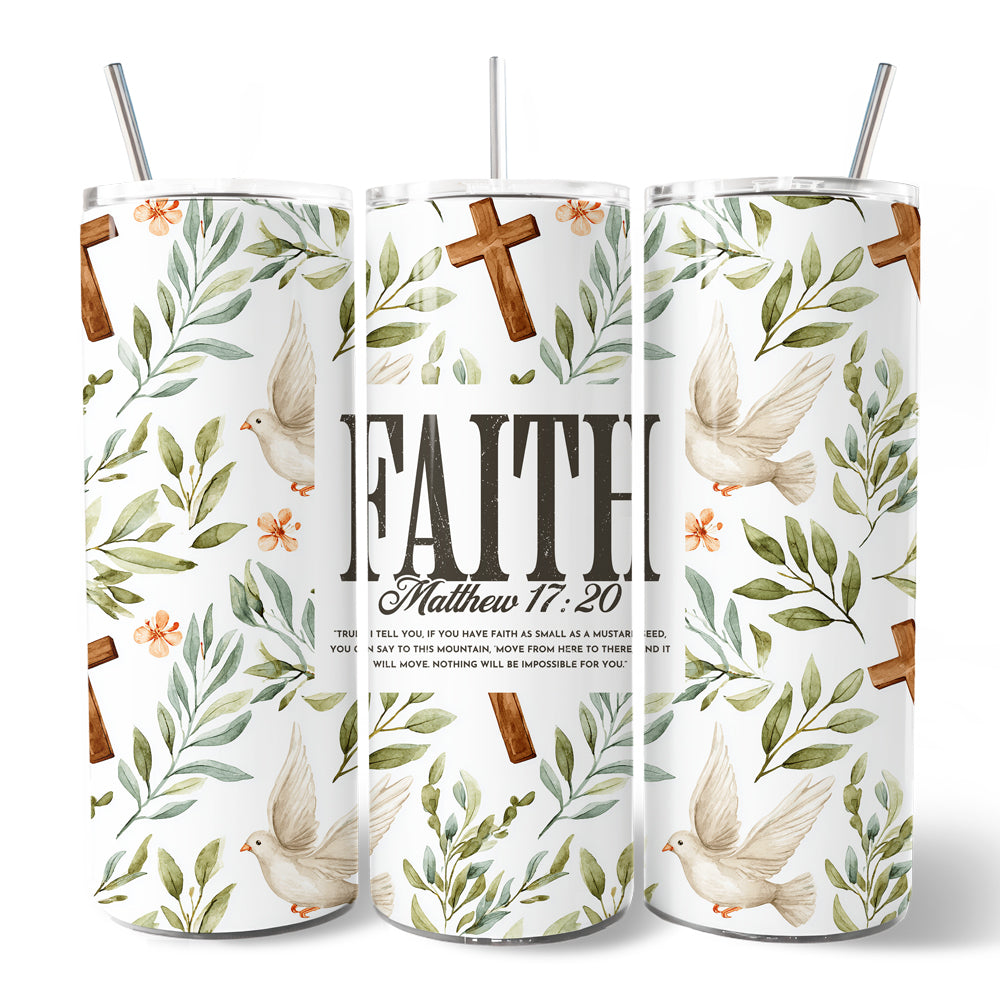 Faith Matthew 17:20 Christian 20oz Personalized Tumbler With Lid and Stainless Steel Straw, Bible Verse Inspirational Gift Cup