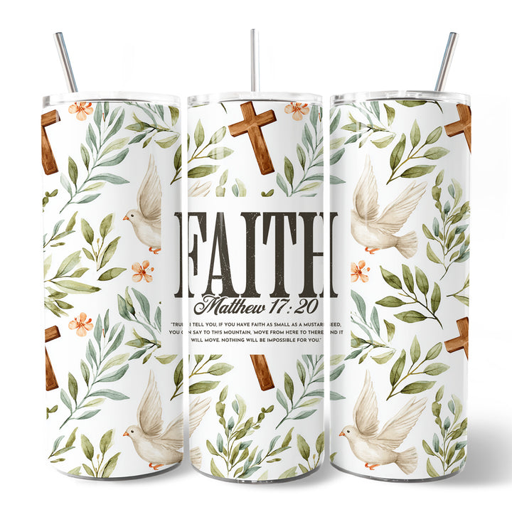 Faith Matthew 17:20 Christian 20oz Personalized Tumbler With Lid and Stainless Steel Straw, Bible Verse Inspirational Gift Cup