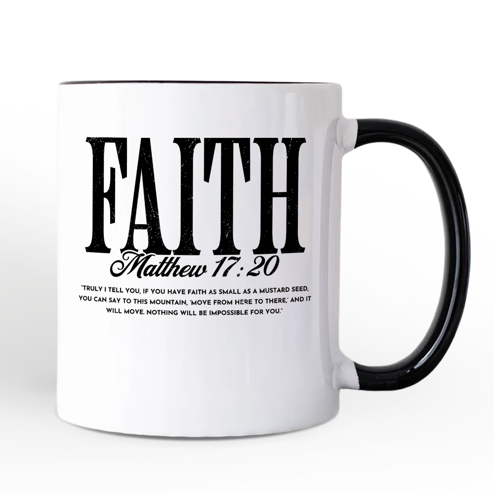Faith Matthew 17:20 Christian Personalized Mug, Minimal Bible Verse Inspirational Gift with Custom Name