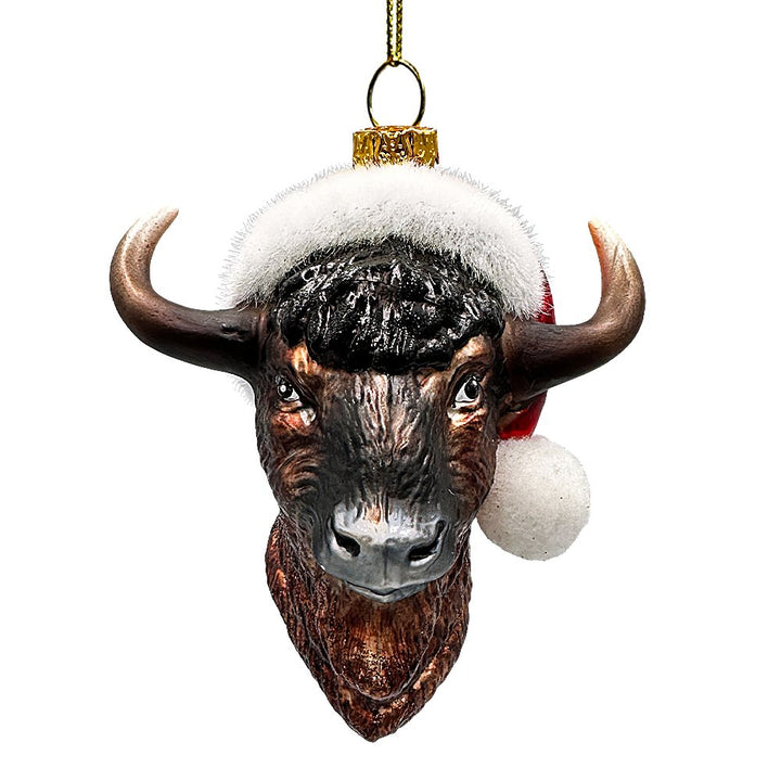 Festive Bison Glass Christmas Ornament, Buffalo Western Bovine Animal Glass Ornament OrnamentallyYou 