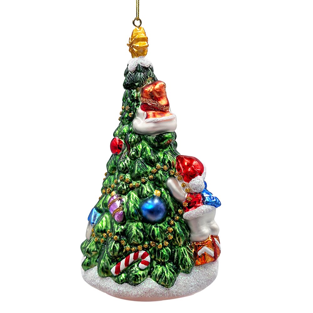 Festive Snowman and Christmas Tree Glass Ornament Glass Ornament OrnamentallyYou 