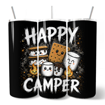 Fireside Snacks Happy Camper 20oz Personalized Tumbler With Lid and Stainless Steel Straw, Funny Outdoor Campfire Gift Cup