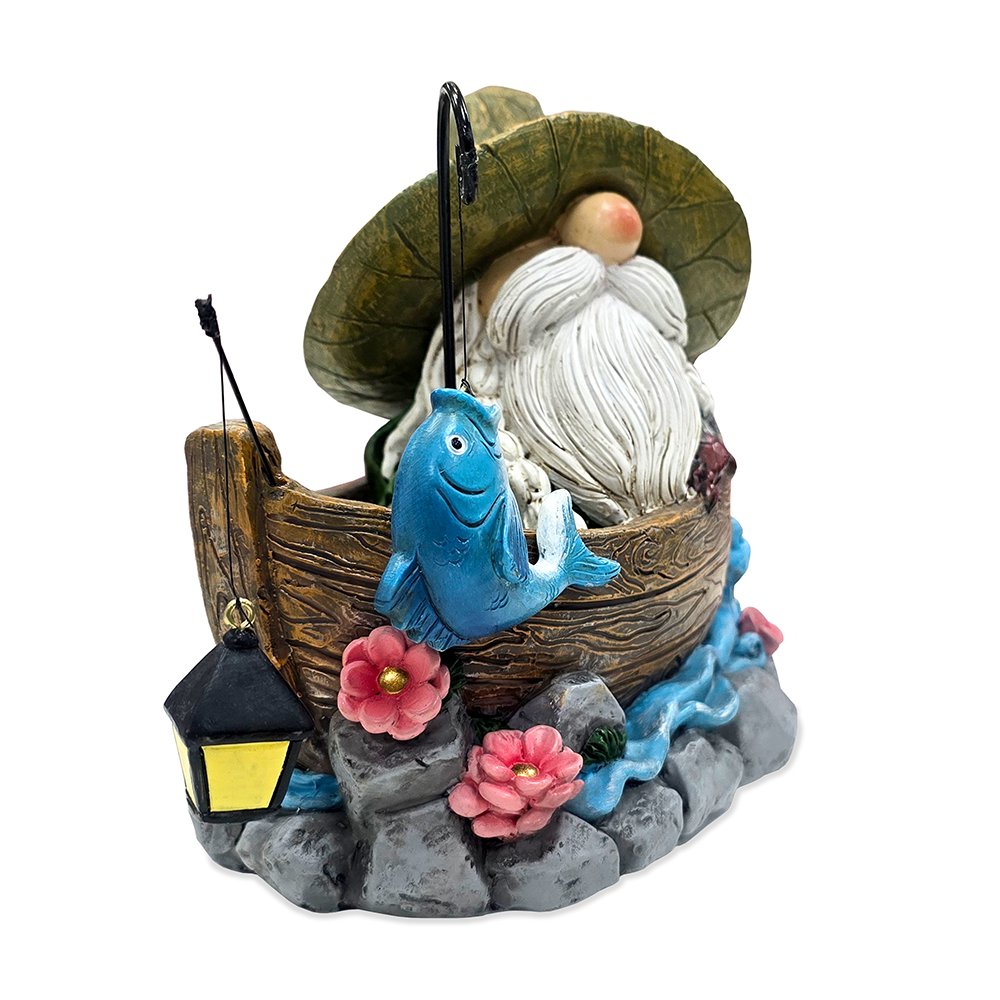 Fishing Gnome with Lantern Garden Statue, 6" Lighted Dwarf Figurine Outdoor Decor Resin Statues OrnamentallyYou 
