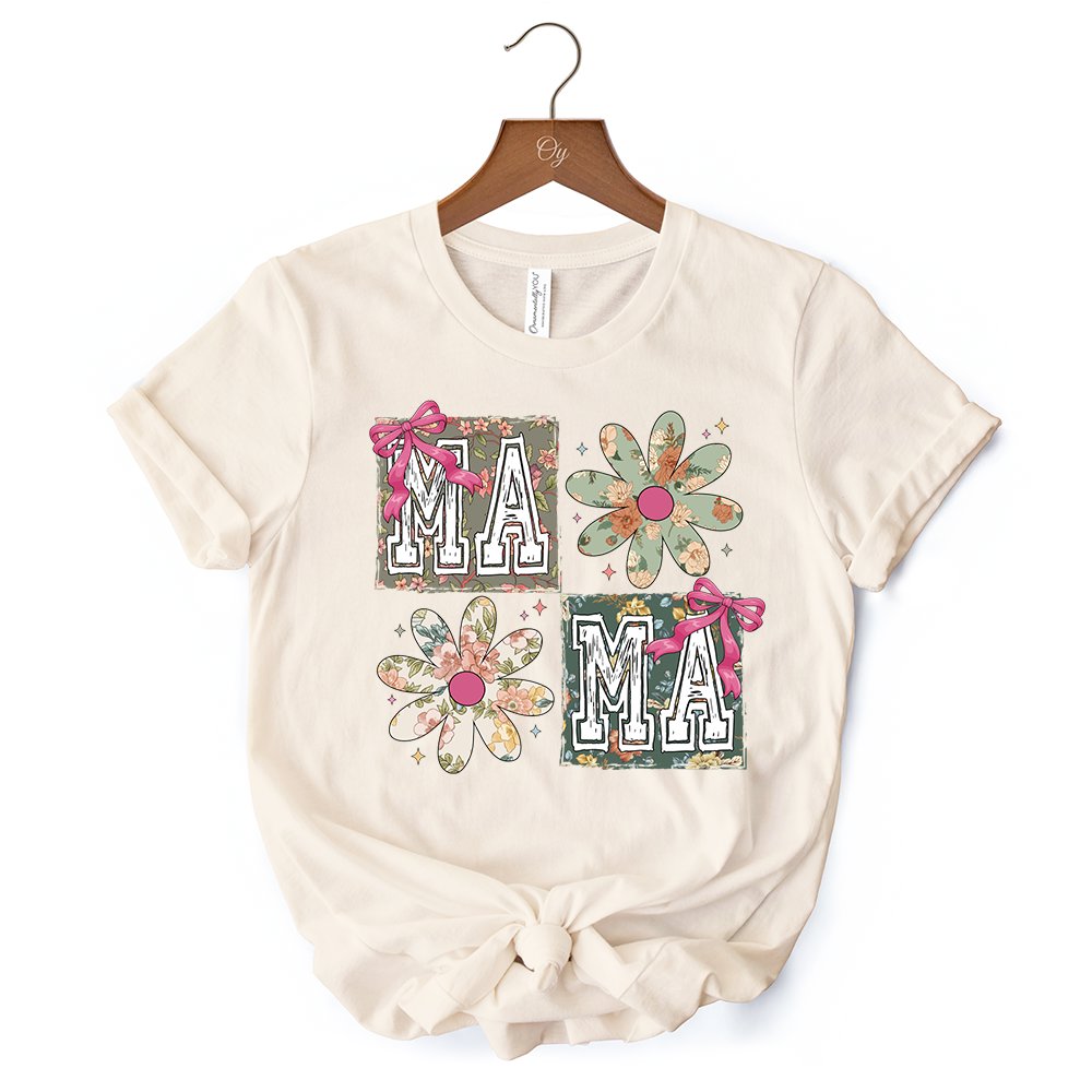 Floral Mama Coquette T-Shirt, White and Natural Boho Tee for Sweet and Stylish Moms T-Shirts OrnamentallyYou 